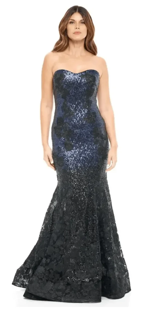 Rene Ruiz navy ombre sequin gown